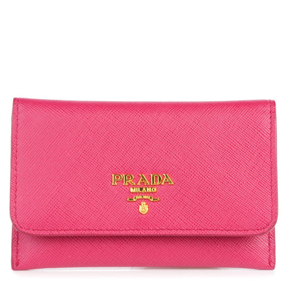 Prada Saffiano Metal Flap Card Holder Ibisco 1 of 11
