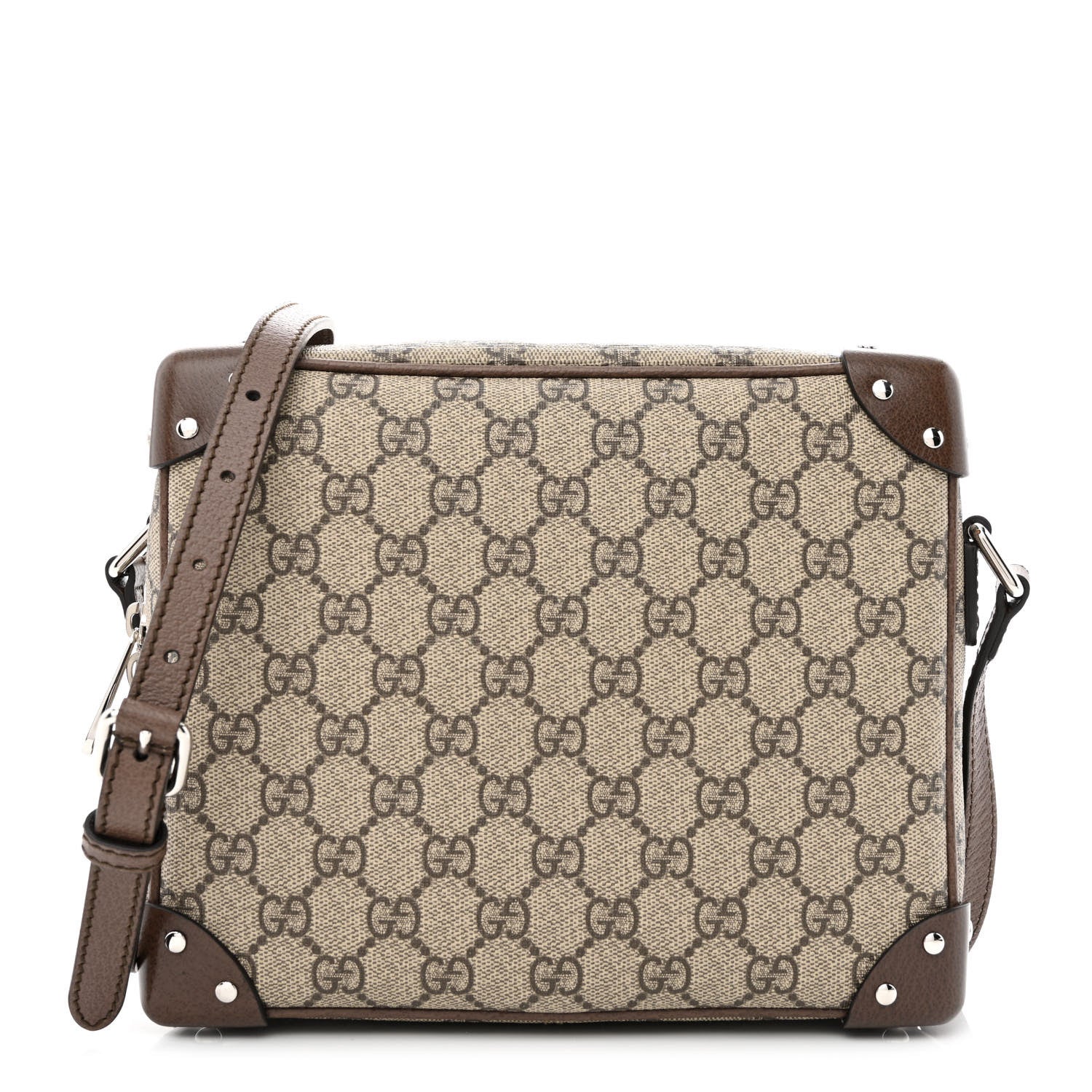 Gucci GG Supreme Monogram Textured Calfskin Square Messenger Bag Beige Ebony New Acero 1 of 10