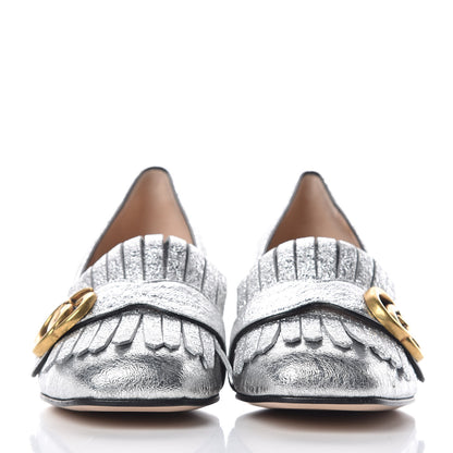 Gucci Galassia GG Marmont Fringe 50mm Loafer Pumps 36 Argento 2 of 7