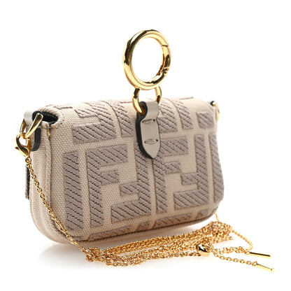 Fendi Canvas Vitello King FF Embroidered Nano Maxi Buckle Baguette Charm Nuvola 3 of 10