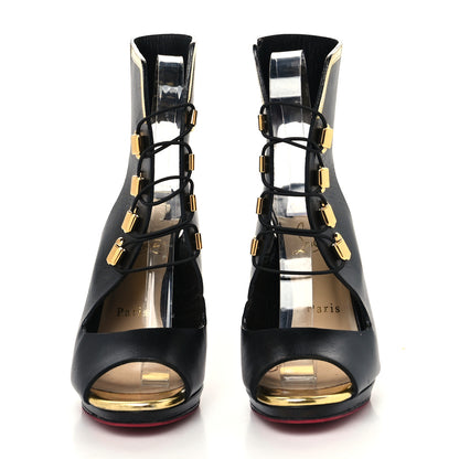 Christian Louboutin Shiny Calfskin Troubida 120 Lace Up Pumps 37 Black Gold 2 of 8