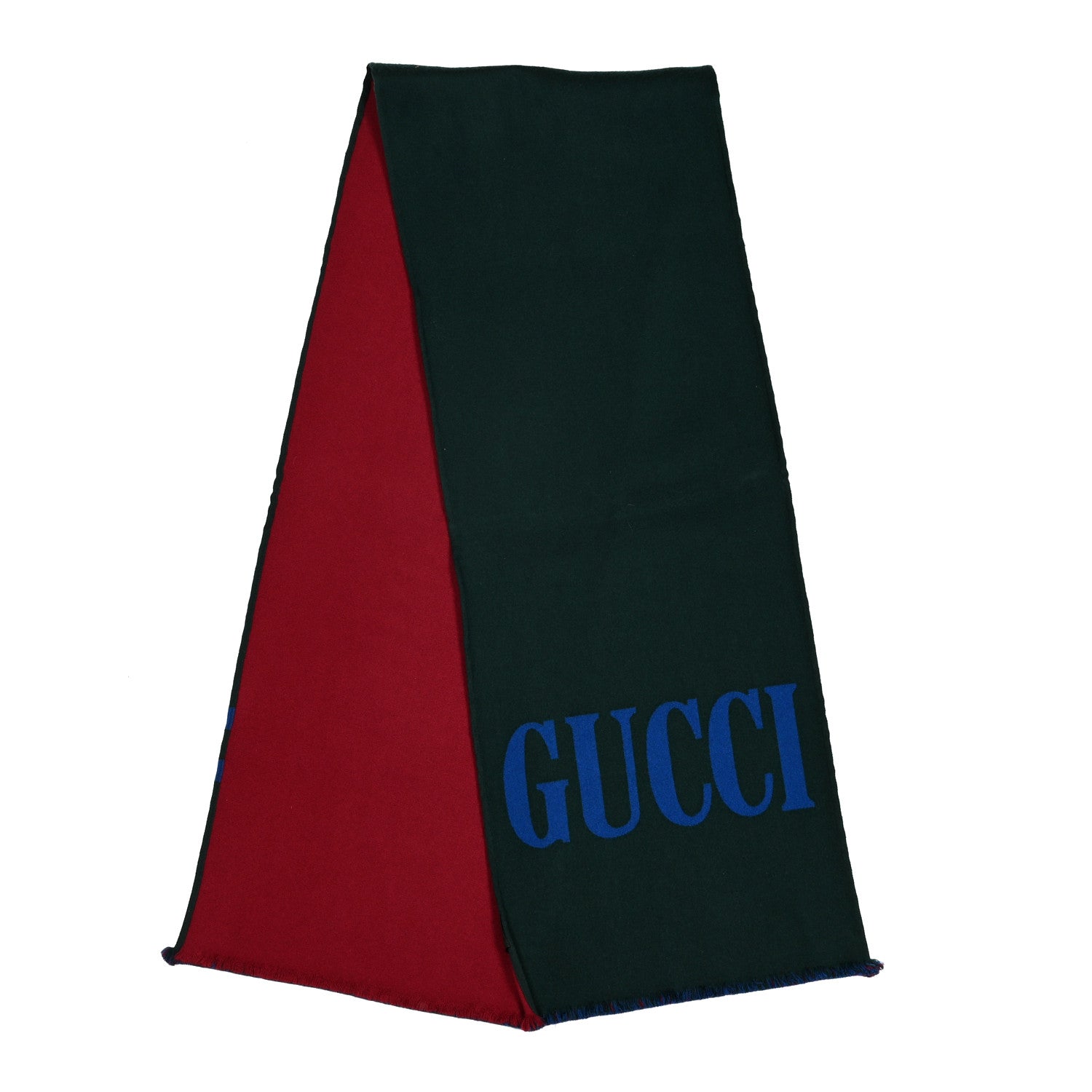 Gucci Wool Silk Guccium Scarf Petroleum Blue Bordeaux 2 of 3