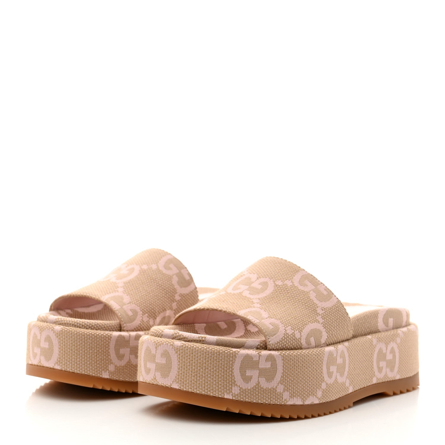 Gucci Monogram Jumbo GG Angelina Platform 55mm Slide Sandals 35.5 Beige Perfect Pink 3 of 9