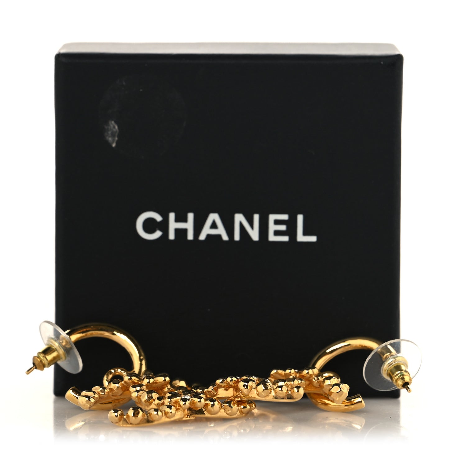 Metal Crystal CC Hoop Drop Earrings Gold