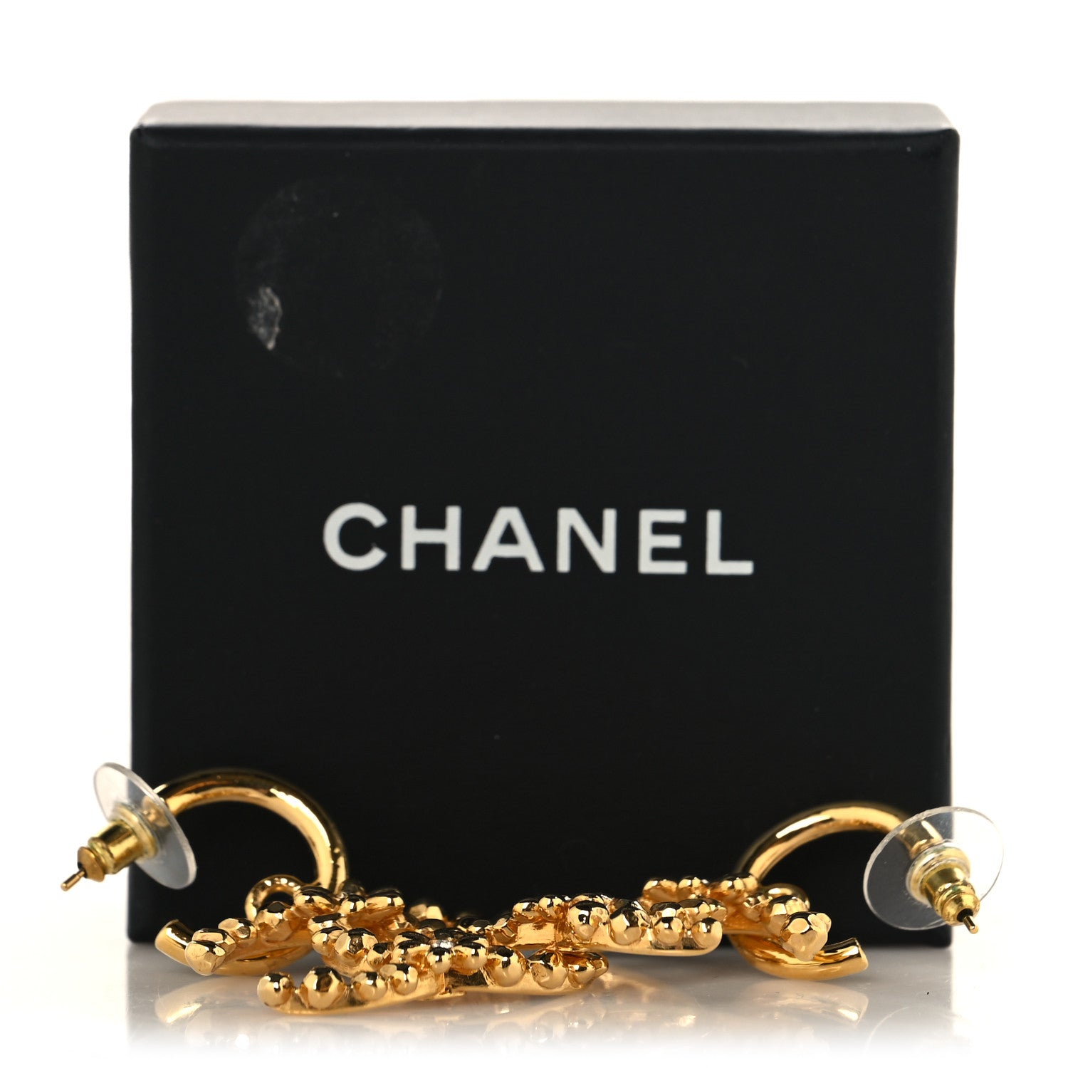 Chanel Metal Crystal CC Hoop Drop Earrings Gold 5 of 5