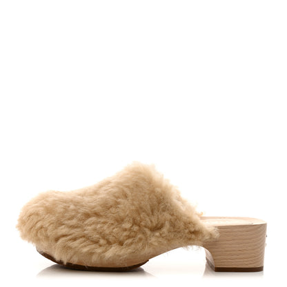 Chanel Shearling Lambskin Clogs 36 Beige 1 of 9