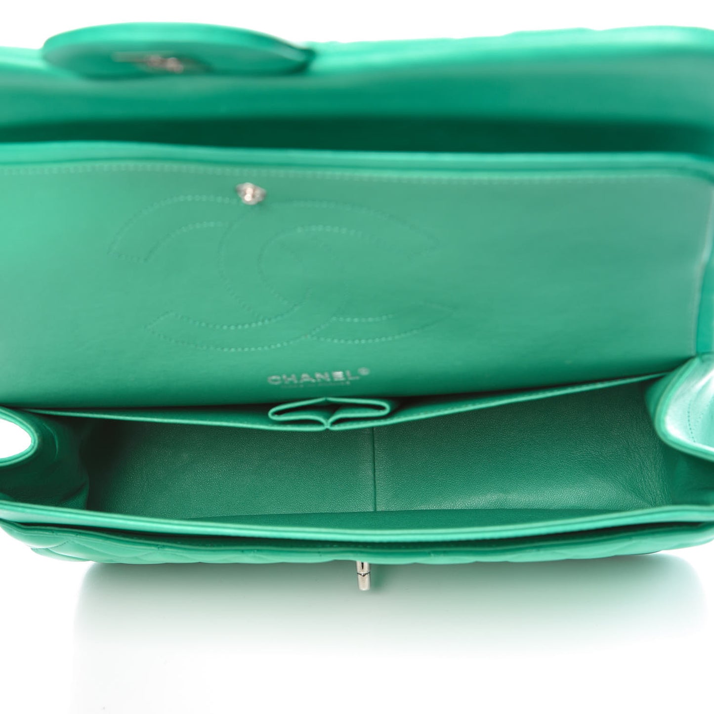 Lambskin Quilted Jumbo Double Flap Green