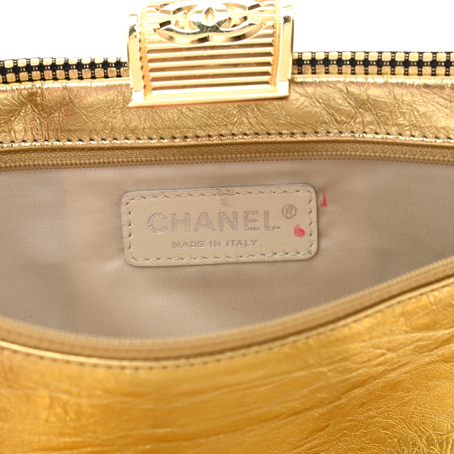 Metallic Lambskin Perforated CC Clutch Gold