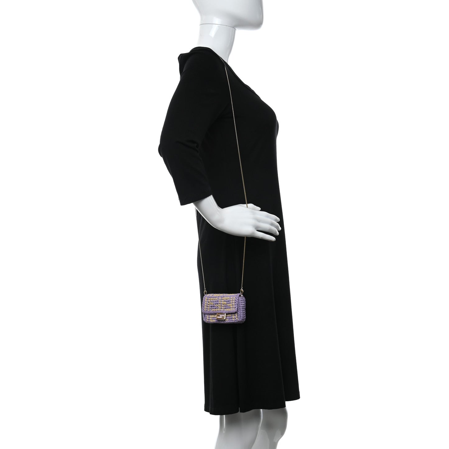 Raffia Vitello Seta FF Woven Nano Baguette Charm Anemone Natural
