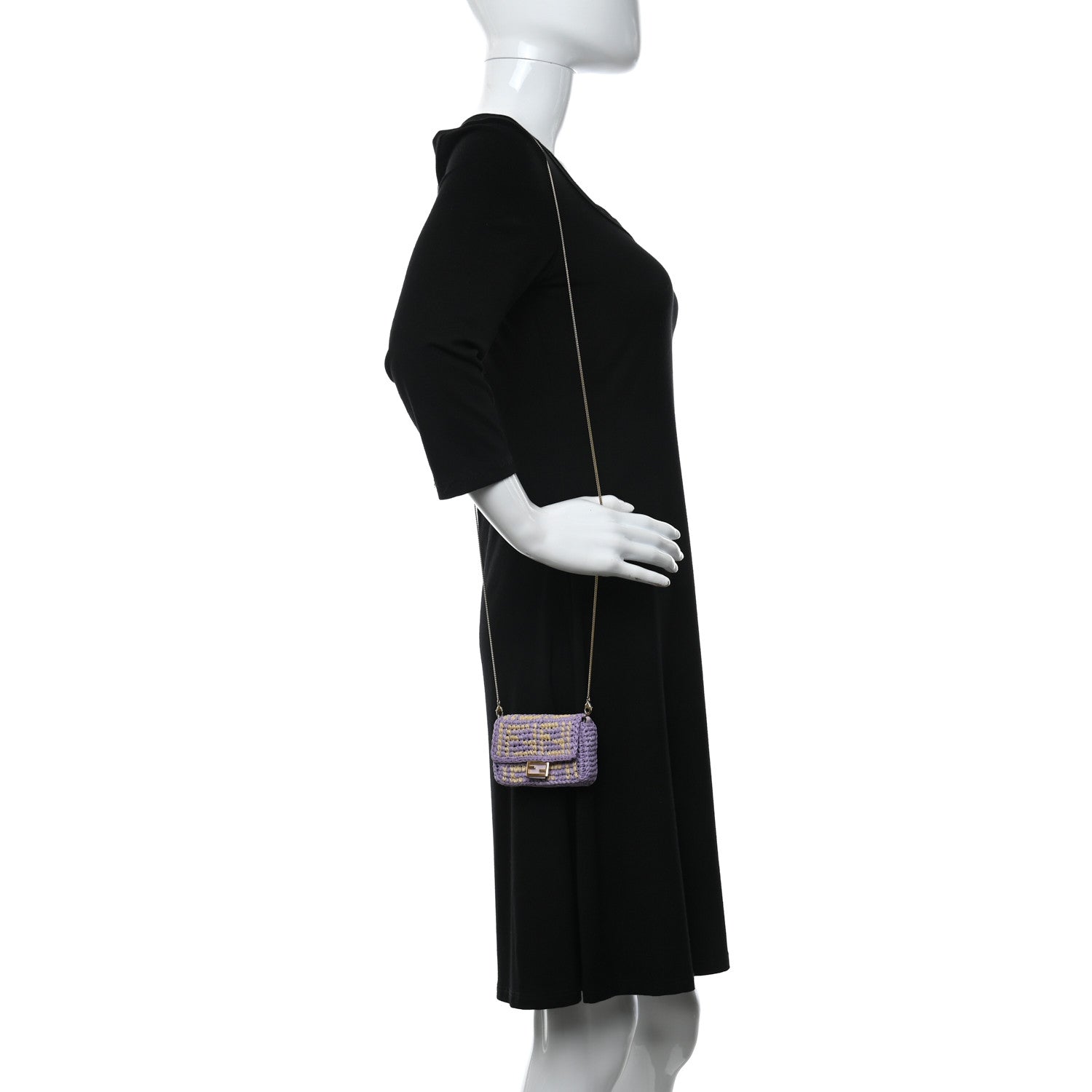 Fendi Raffia Vitello Seta FF Woven Nano Baguette Charm Anemone Natural 2 of 9