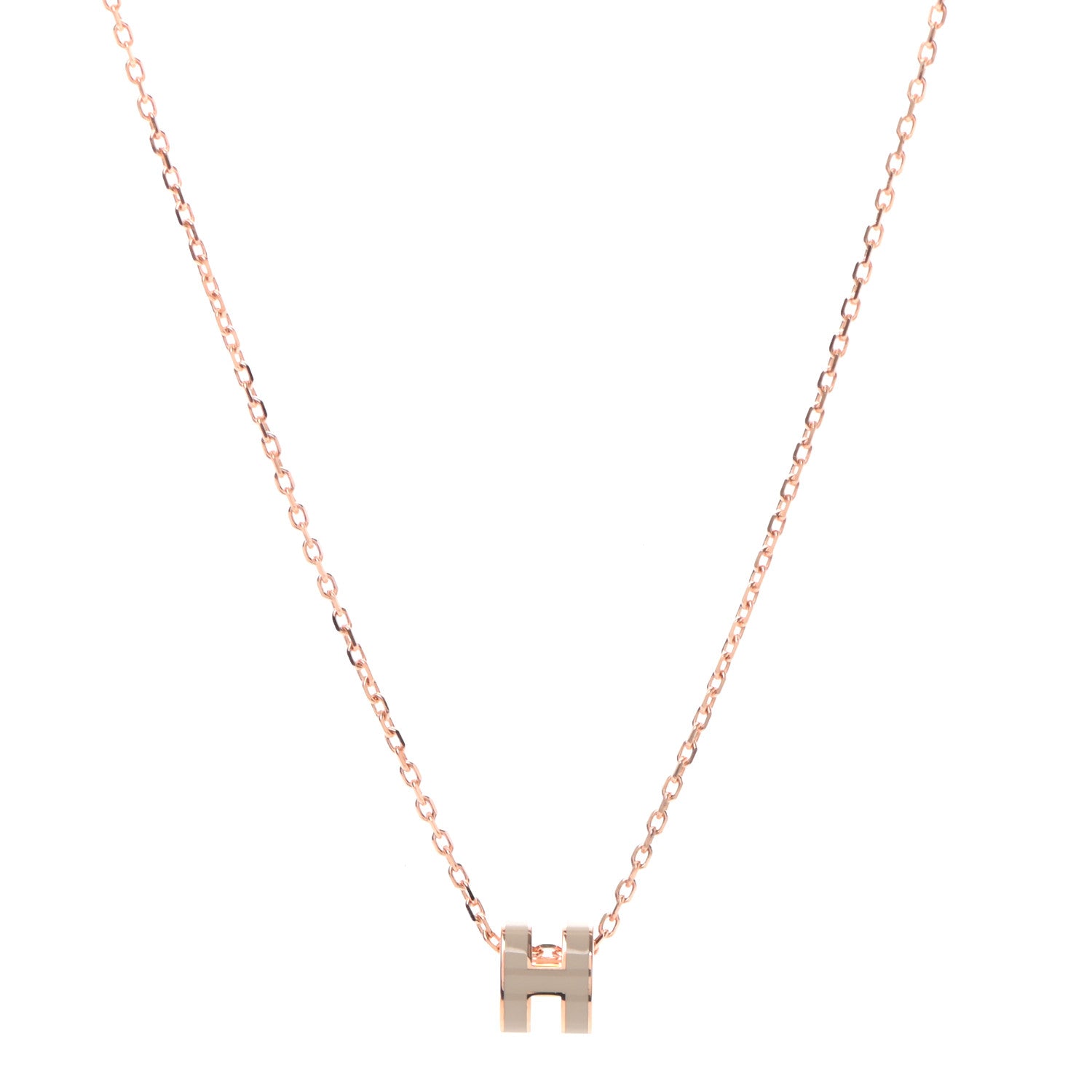 Hermes Lacquered Rose Gold Mini Pop H Pendant Necklace Marron Glace 1 of 5