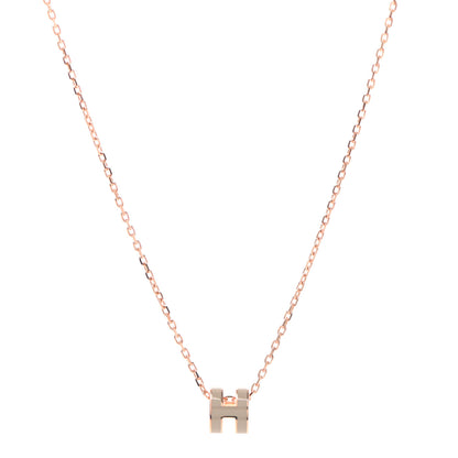 Hermes Lacquered Rose Gold Mini Pop H Pendant Necklace Marron Glace 1 of 5