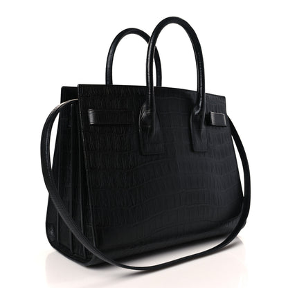 Saint Laurent Calfskin Crocodile Embossed Small Sac de Jour Black 4 of 10