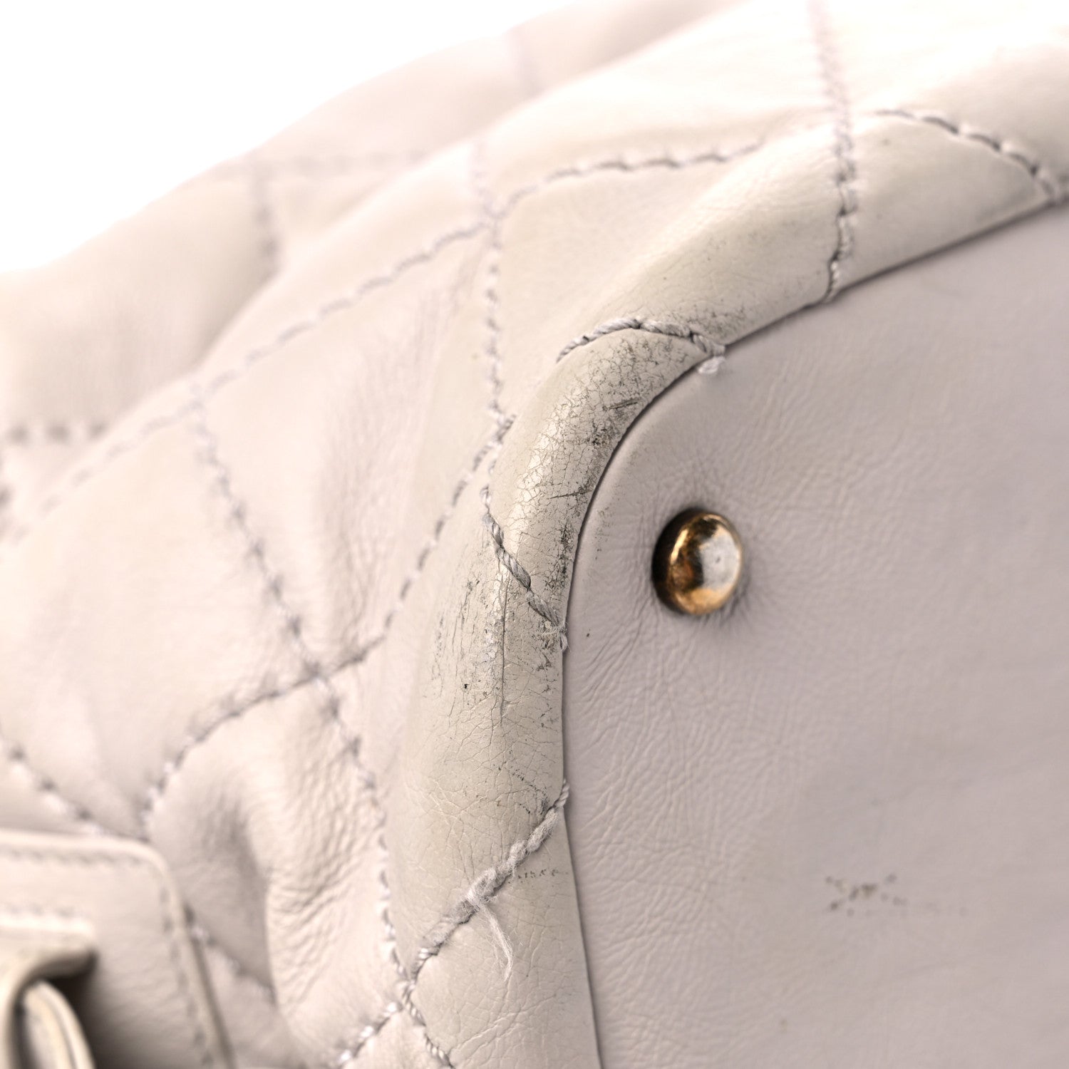 Chanel Calfskin Stitched Bowling Bag Light Grey 10 of 22