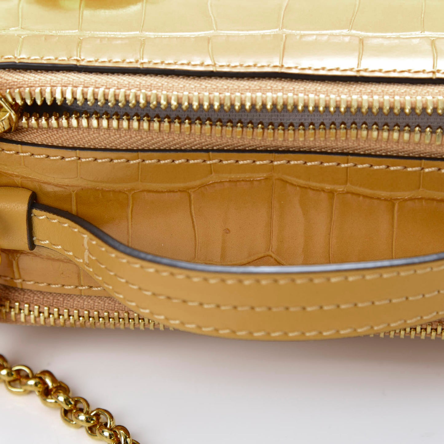 Calfskin Crocodile Embossed Mini C Vanity Bag Honey Gold