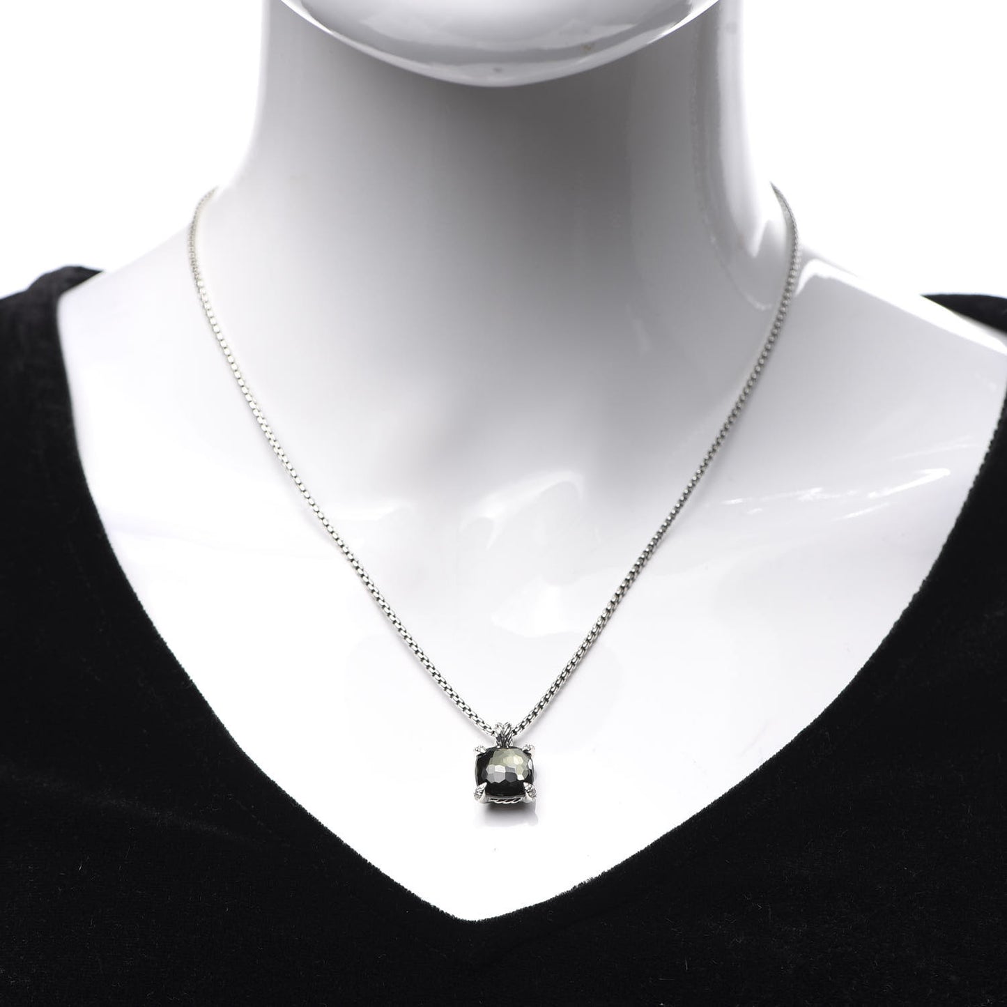 Sterling Silver Diamond Green Orchid 11mm Chatelaine Pendant Necklace