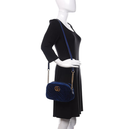 Gucci Velvet Matelasse Small GG Marmont Chain Shoulder Bag Cobalt 2 of 10