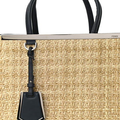 Fendi Woven Raffia Vitello Regular 2Jours Tote Natural Black 8 of 13