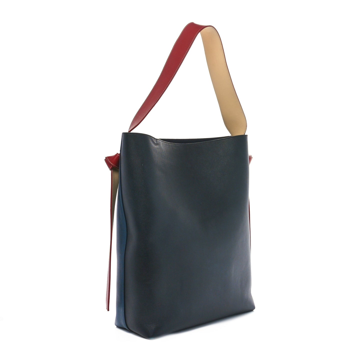 Shiny Smooth Calfskin Small Twisted Cabas Navy Black