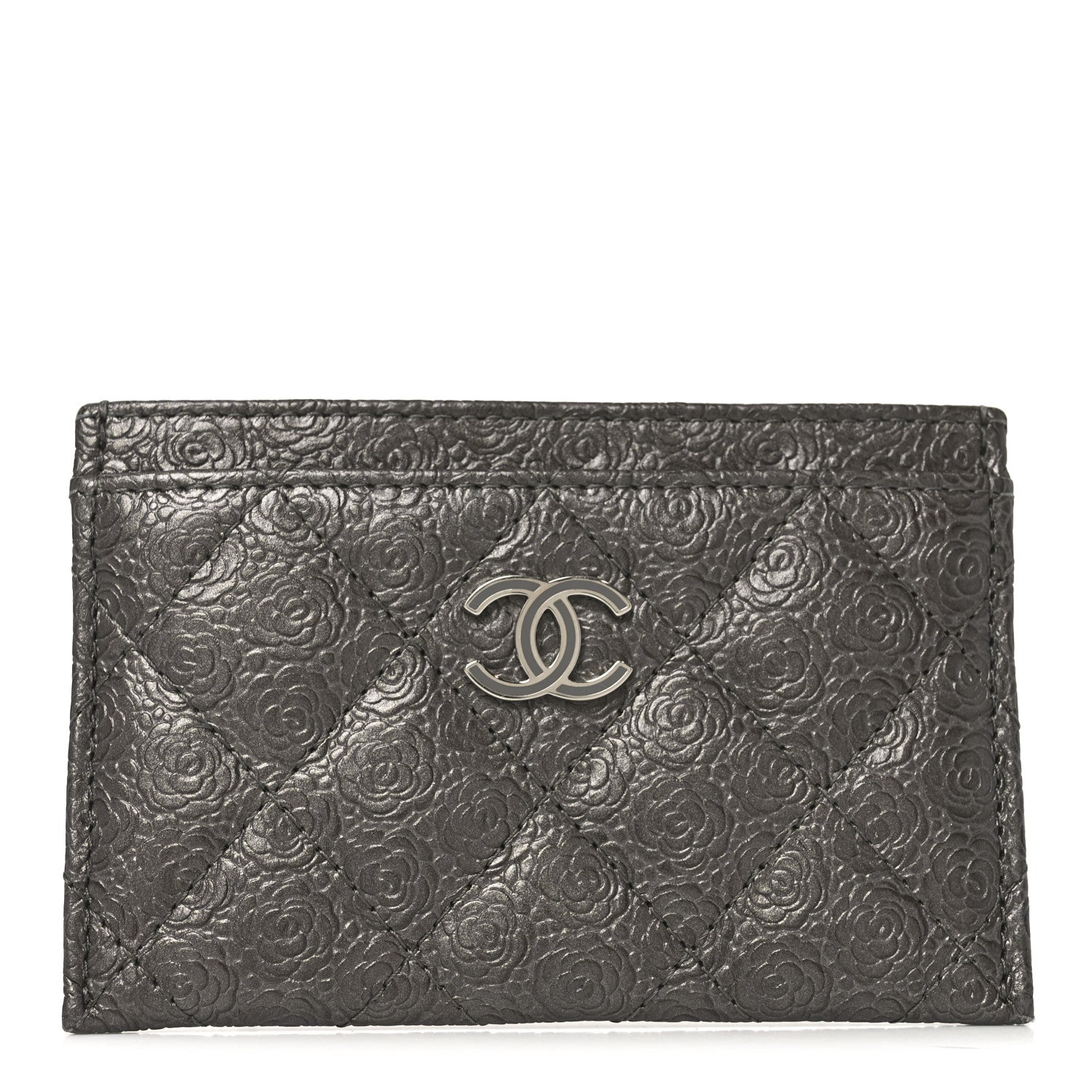 Chanel Calfskin Camellia Embossed Quilted Card Holder Grey 1 of 8
