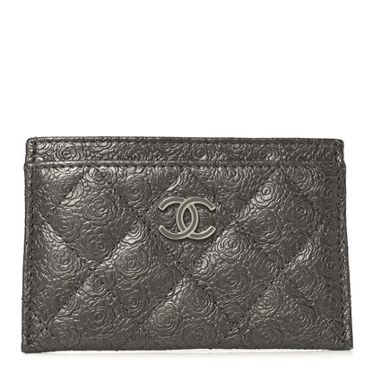 Chanel Calfskin Camellia Embossed Quilted Card Holder Grey 1 of 8
