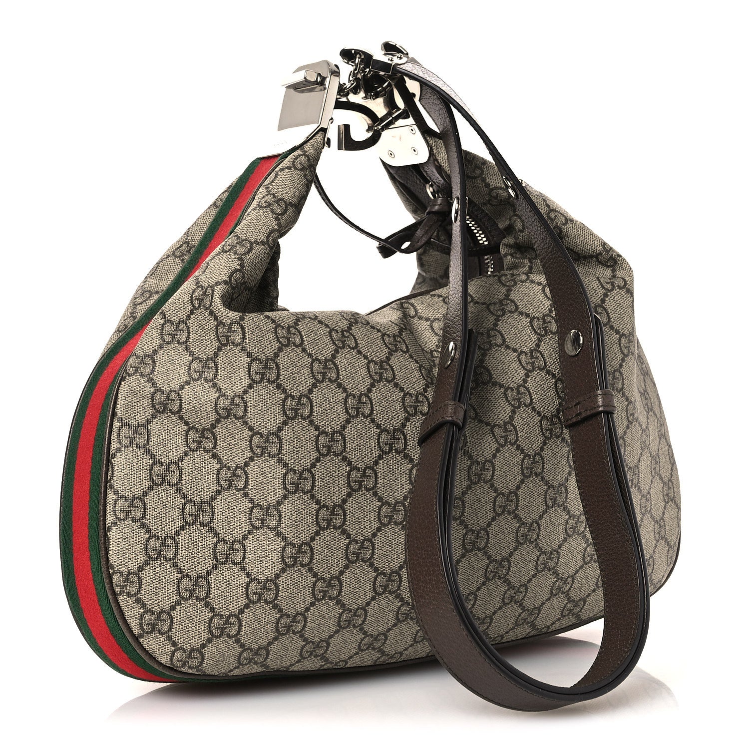 Gucci GG Supreme Monogram Textured Calfskin Web Large Attache Shoulder Bag Beige Ebony New Acero 3 of 13