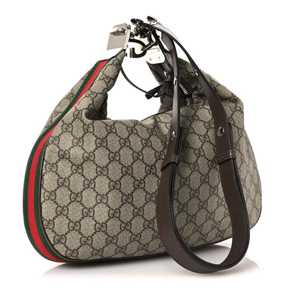 Gucci GG Supreme Monogram Textured Calfskin Web Large Attache Shoulder Bag Beige Ebony New Acero 3 of 13