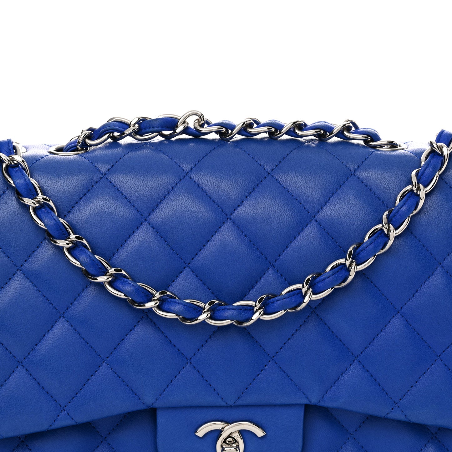 Lambskin Quilted Jumbo Single Flap Blue