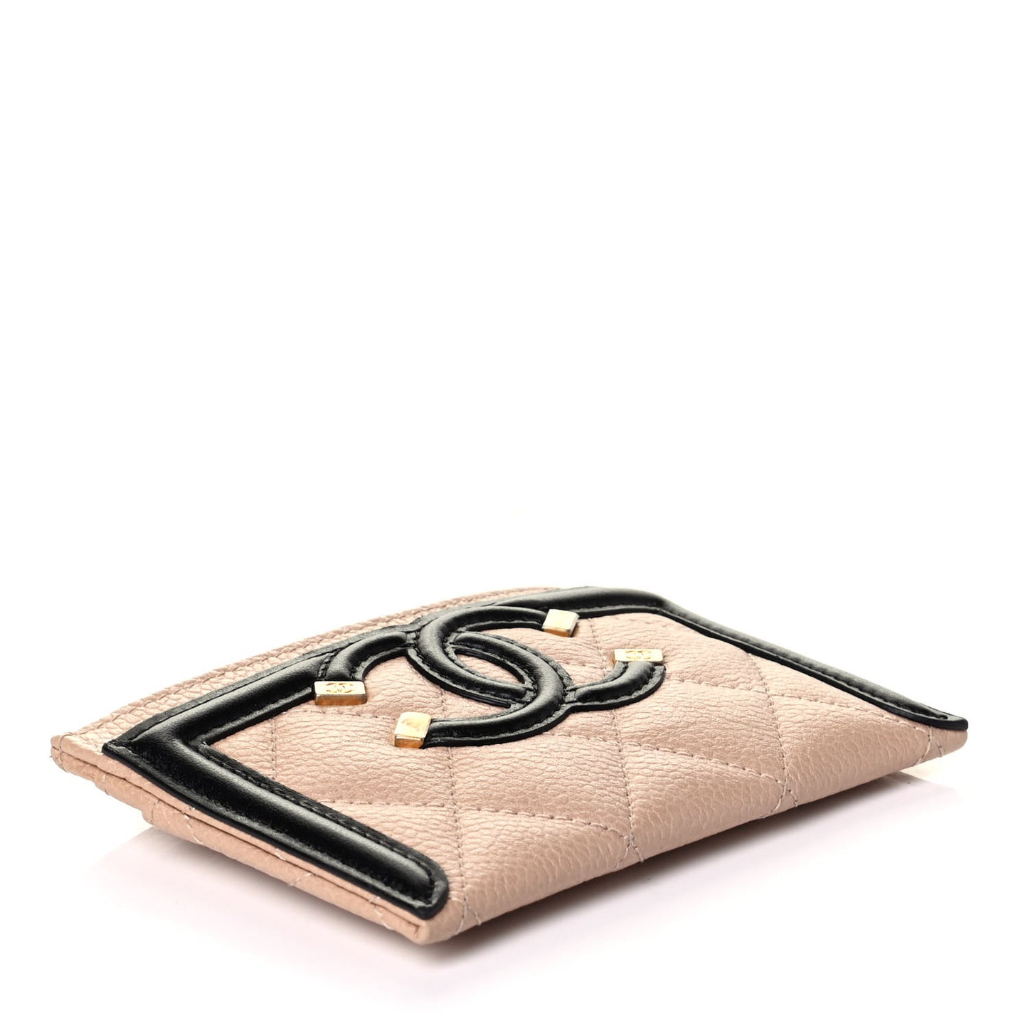 Caviar Quilted Filigree Card Holder Beige Black