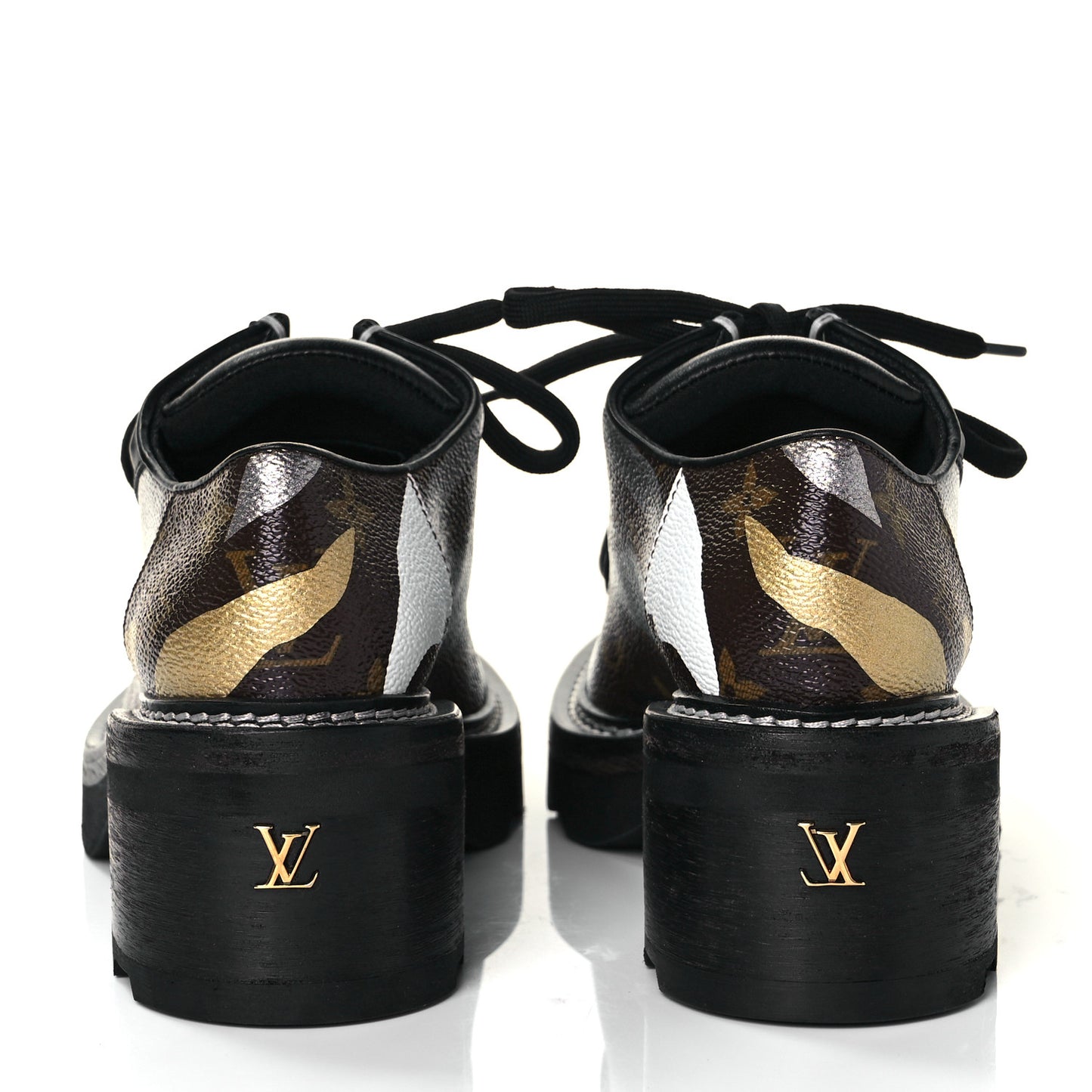 X LOL Monogram Calfskin Beaubourg Platform Derby Shoes 36 Gold Silver