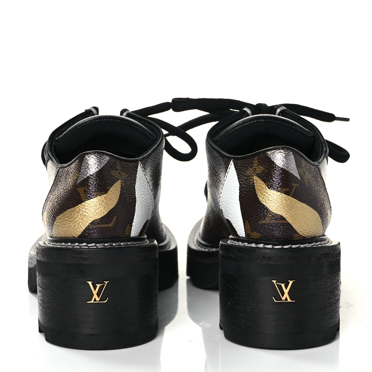 Louis Vuitton X LOL Monogram Calfskin Beaubourg Platform Derby Shoes 36 Gold Silver 5 of 9