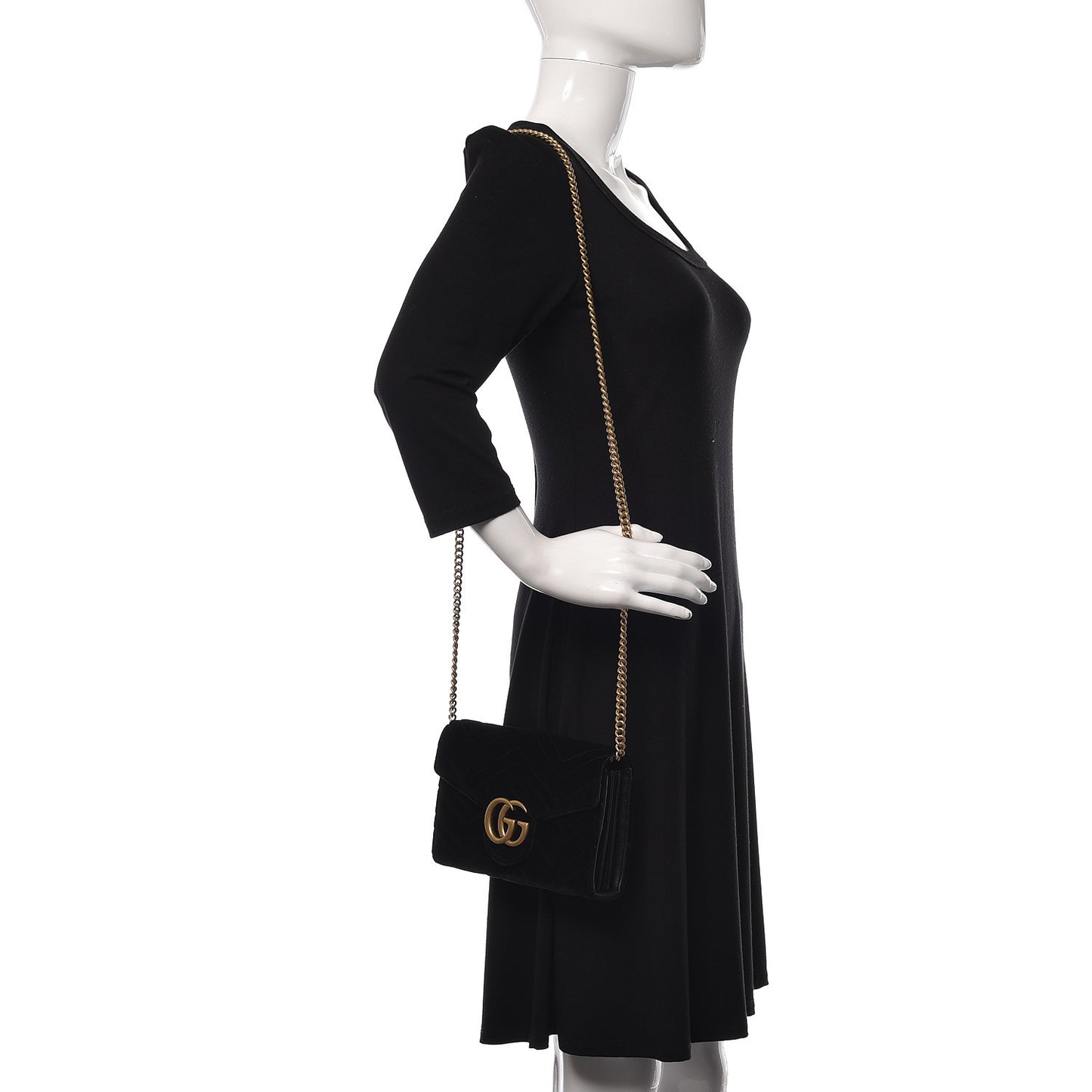 Velvet Matelasse GG Marmont Chain Wallet Black