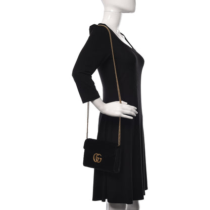 Gucci Velvet Matelasse GG Marmont Chain Wallet Black 2 of 13