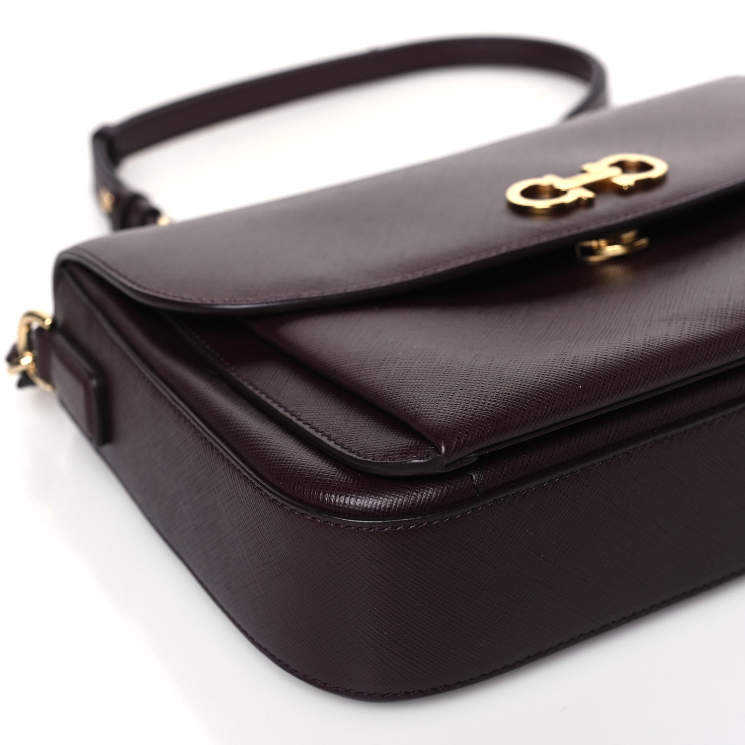 Salvatore Ferragamo Saffiano Sandrine Shoulder Bag Rouge Black 8 of 11