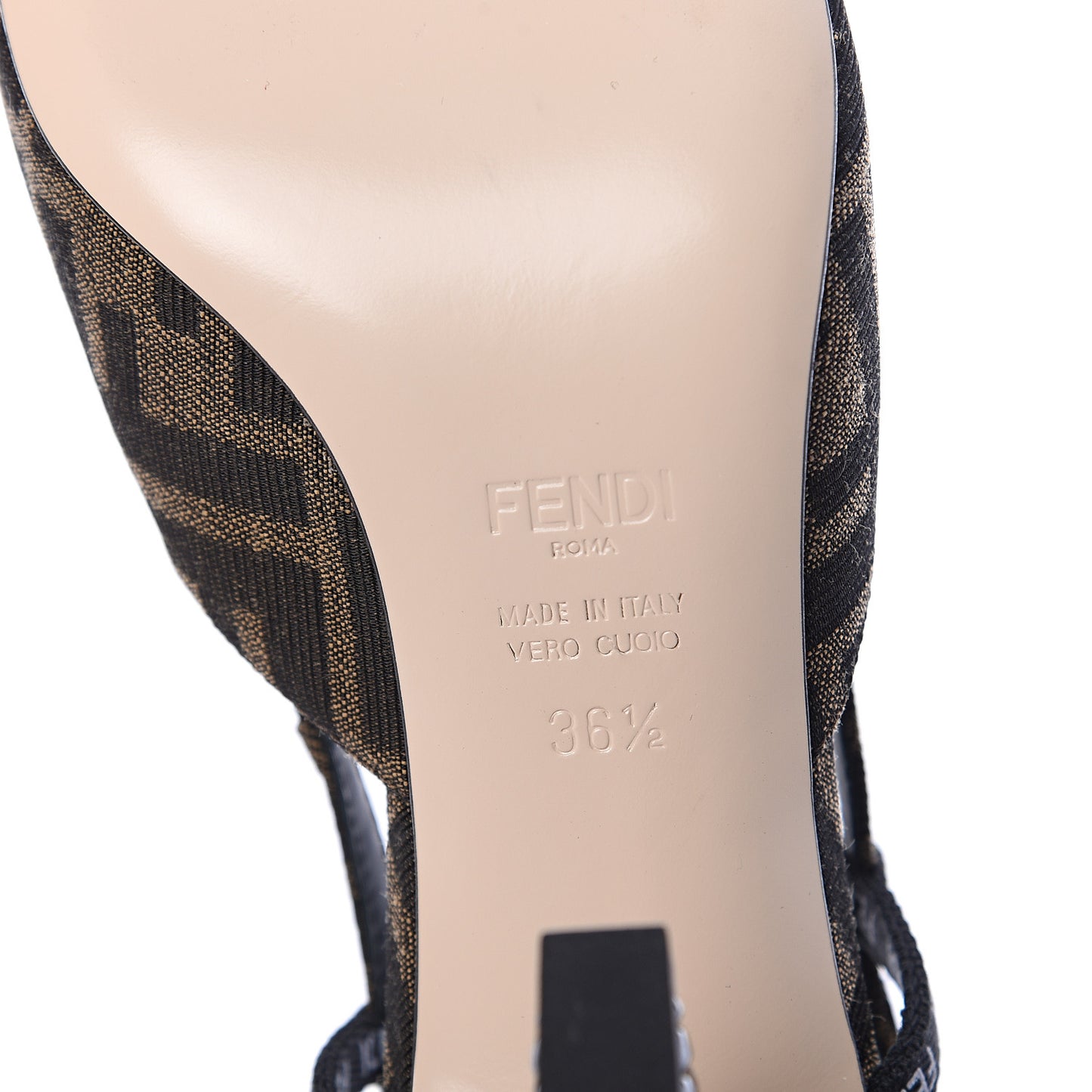 Jacquard FFreedom Decollete Slingback Square Toe Pumps 36.5 Tobacco
