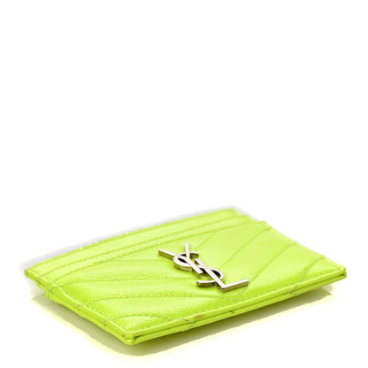 Saint Laurent Patent Grain De Poudre Matelasse Chevron Monogram Credit Card Case Neon Yellow 4 of 8