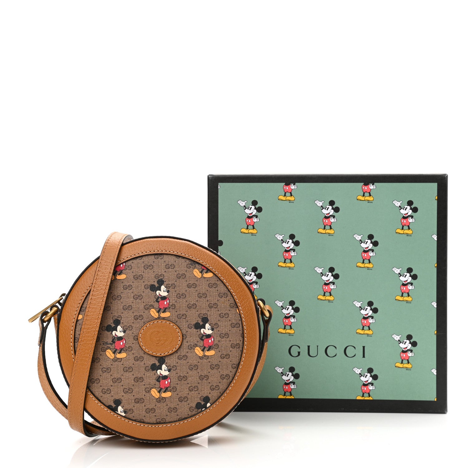 Gucci X DISNEY Mini Vintage GG Supreme Monogram Mickey Mouse Round Shoulder Bag Beige Vintage Sun Oil 10 of 10