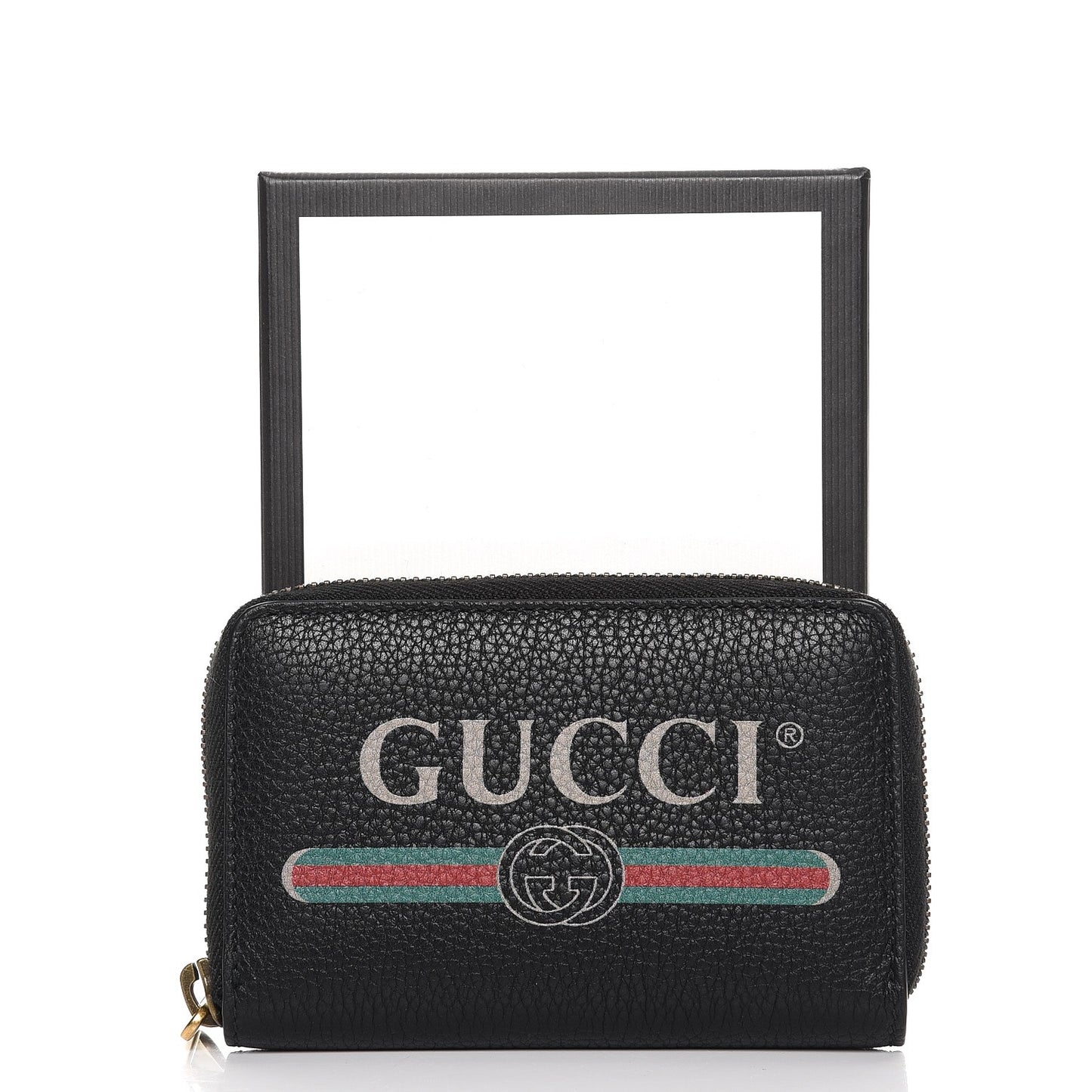 Calfskin Logo Zip Around Card Case Black