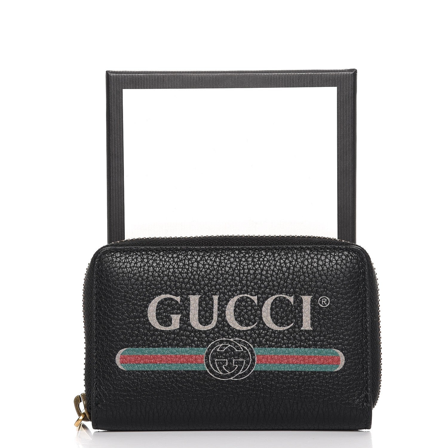 Gucci Calfskin Logo Zip Around Card Case Black 7 of 7