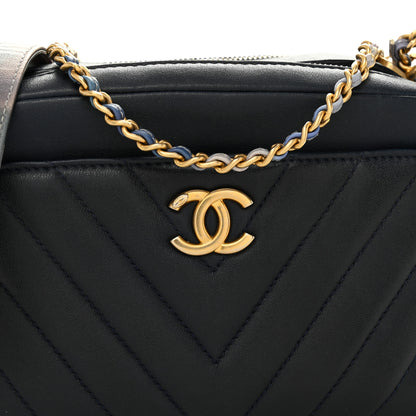 Chanel Lambskin Chevron Quilted Chain Around Camera Case Navy 9 of 12
