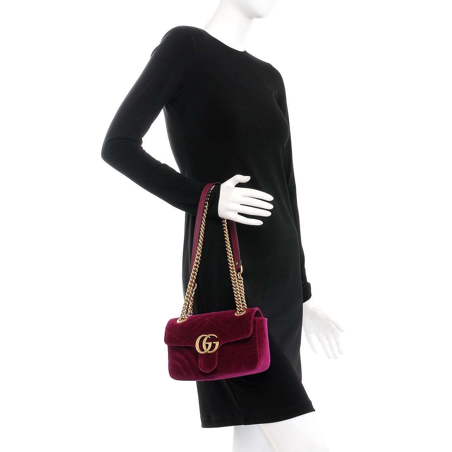 Gucci Velvet Matelasse Mini GG Marmont Shoulder Bag Fuchsia Violet Cyclamen 3 of 8