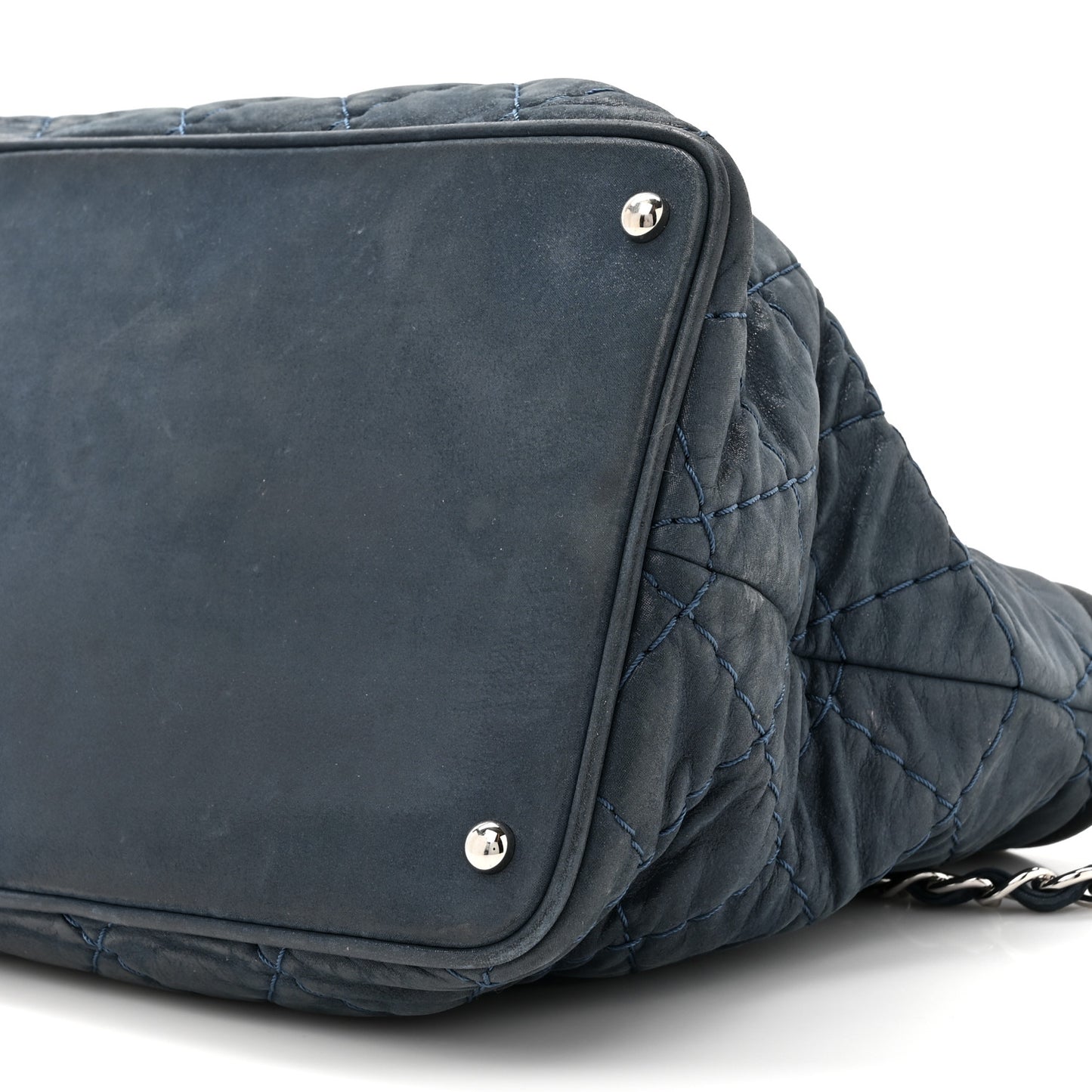 Iridescent Calfskin Quilted Small Sea Hit Tote Navy