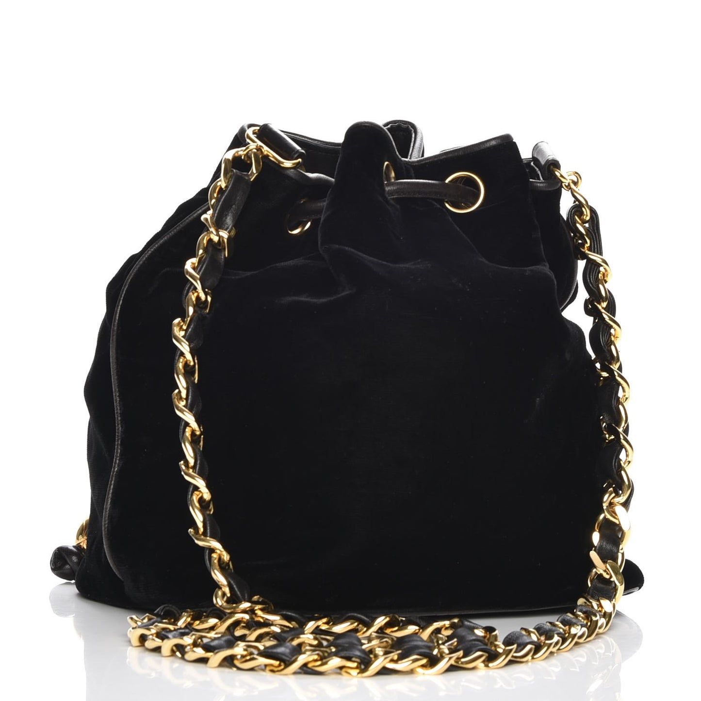 Velvet CC Drawstring Bucket Bag Black