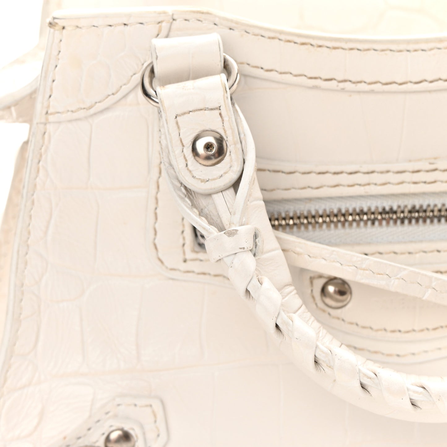 Extra Supple Calfskin Crocodile Embossed Neo Classic Silver Hardware Mini City White