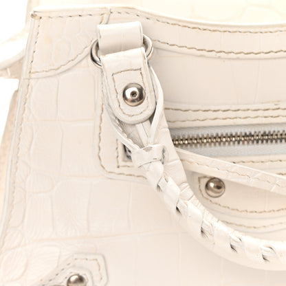 Balenciaga Extra Supple Calfskin Crocodile Embossed Neo Classic Silver Hardware Mini City White 14 of 17