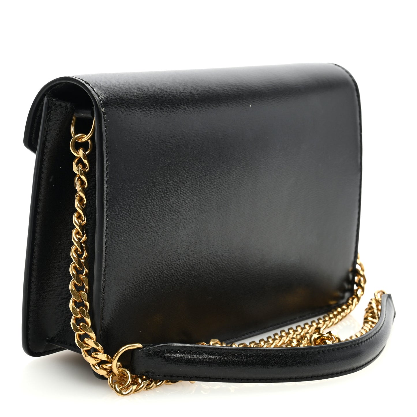 Shiny Calfskin Triomphe Margo Wallet on Chain Black