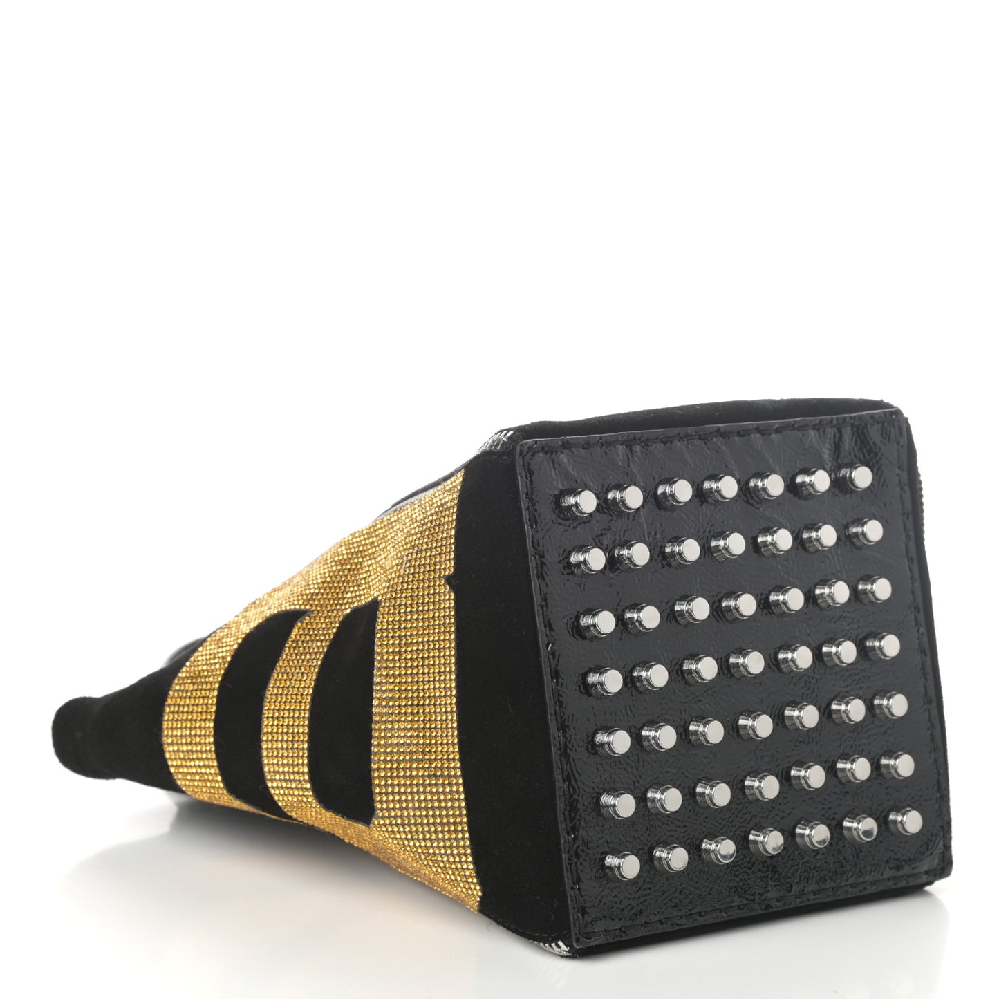 Suede Crystal Embellished Logo Roxy Tote Black