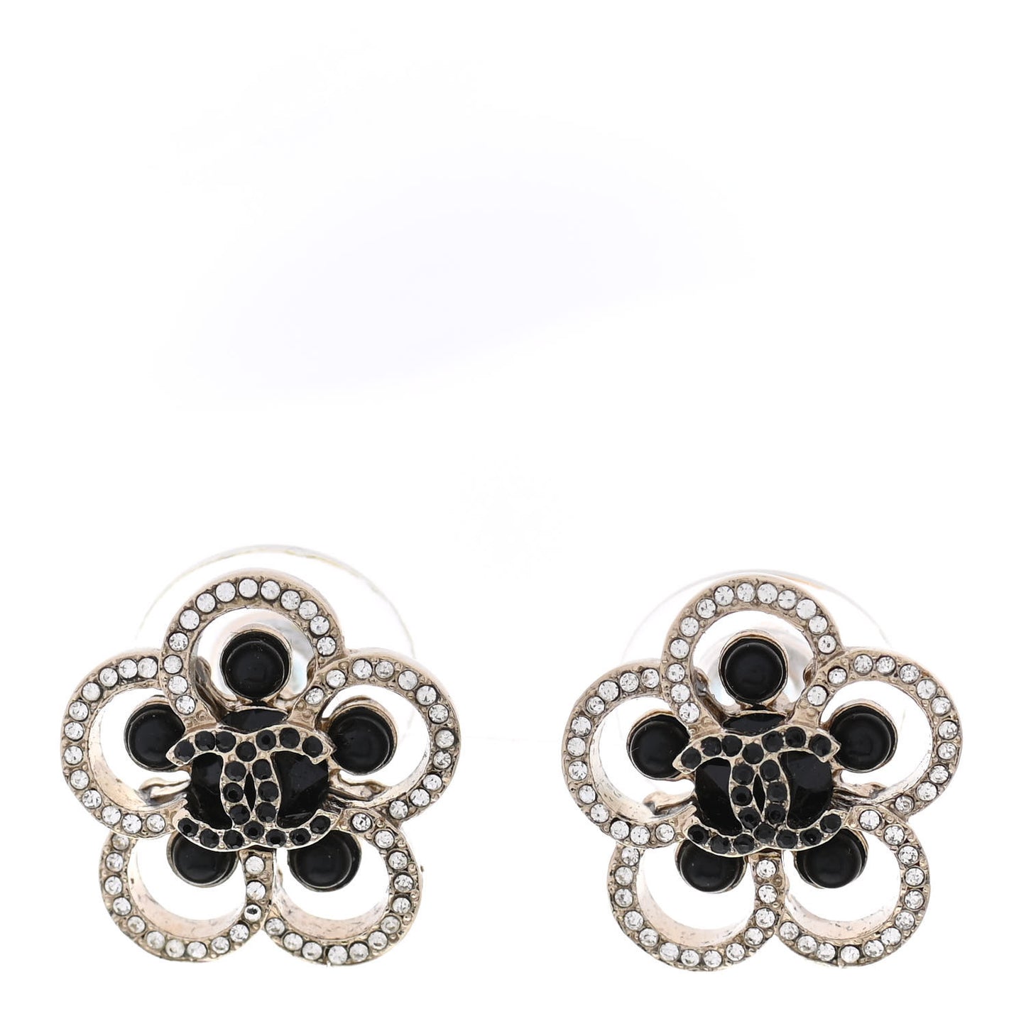Crystal CC Camellia Earrings Black Gold