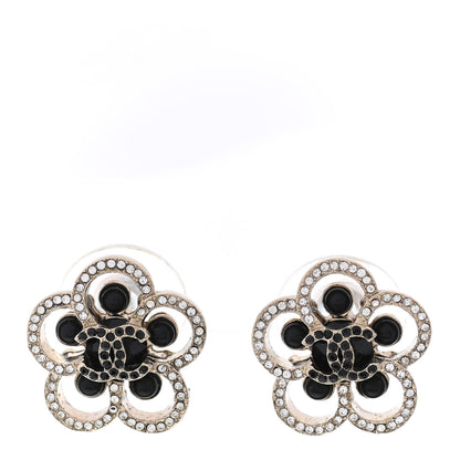 Chanel Crystal CC Camellia Earrings Black Gold 1 of 4