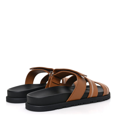 Hermes Calfskin Embroidered Womens Chypre Sandals 37 Natural 4 of 9